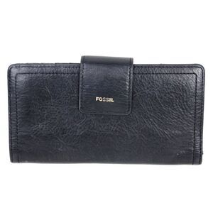 FOSSIL BLACK GENUINE LEATHER ID CARD COIN HOLDER BILL BIFOLD WALLET PURSE